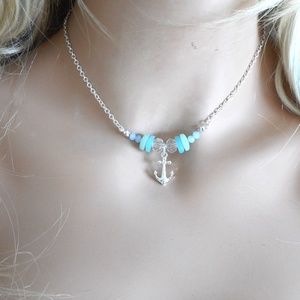 Anchor Tumbled Sea Beach Glass Necklace